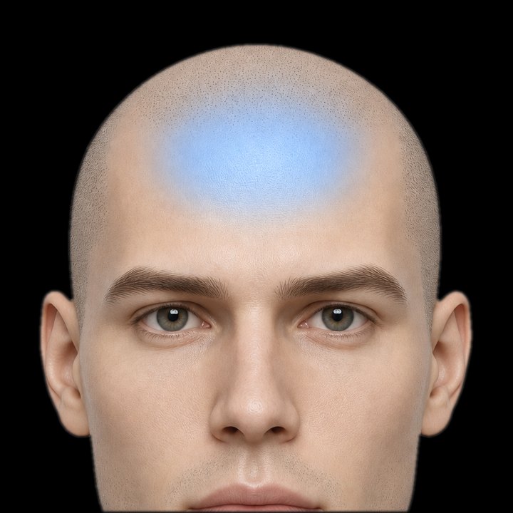 Forehead and hairline, seen from the front