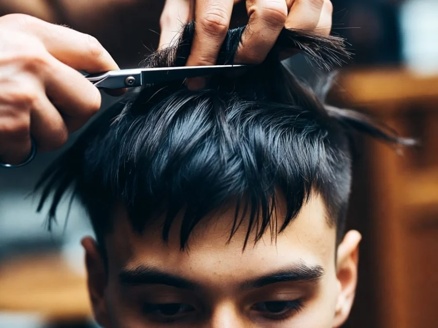 Cabeleireiro a aparar cabelo com tesoura — cortar o cabelo faz crescer mais depressa?