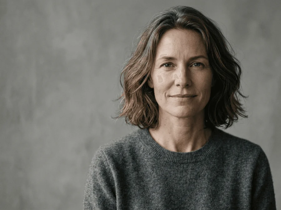 Mulher com cabelo natural e de aspeto saudável — a queda de cabelo na mulher explicada